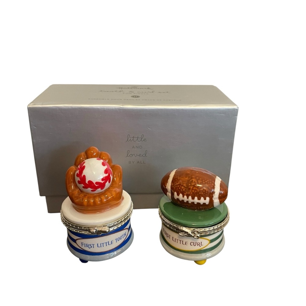 Hallmark Blue White Green Brown Ceramic Baby Tooth Keepsake Trinket Boxes